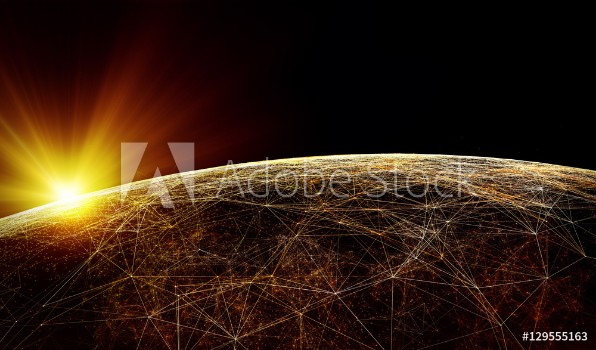 Picture of Global International Connectivity BackgroundConnection lines Around Earth Globe Futuristic Technology Theme Background with Light Effect 3d illustration